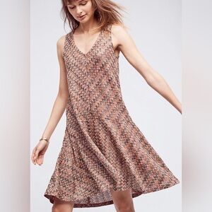 ANTHROPOLOGIE x Maeve Westwater Chevron Knit Dress Sz M Boho Retro Drop-Waist